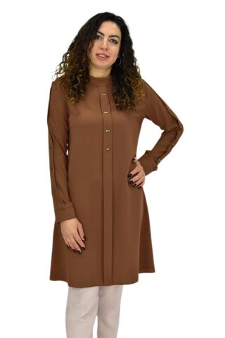 Kadın Köprü Dikişli Puntalı Tunik BGL-ST03600 TABA - 48