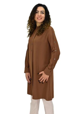 Kadın Köprü Dikişli Puntalı Tunik BGL-ST03600 TABA - 48
