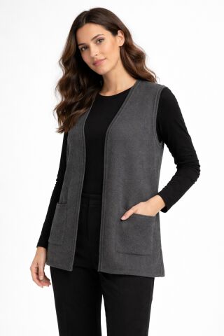 Kadın Anne Triko Yelek Kabartma Desen BGL-ST05300 FÜME - 2XL