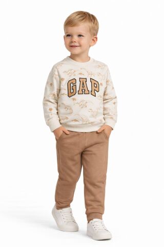 Erkek Çocuk Önü Baskılı Sweatshirt Ve Eşofman Alt Takım BGL-ST05252 CAMEL - 3 YAŞ