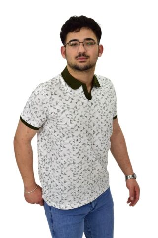 Erkek Polo Yaka Baskılı Pike Tişört 10600 BGL-ST04539 HAKİ - 2XL