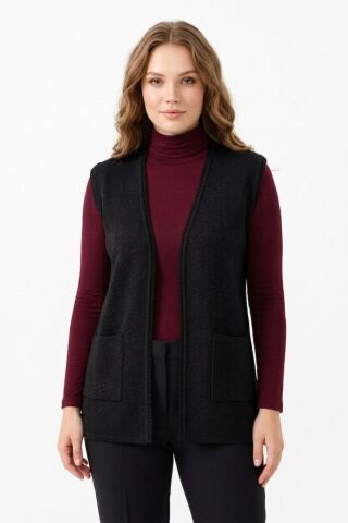 Kadın Anne Triko Yelek Kabartma Desen BGL-ST05300 SİYAH - L