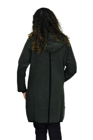 Kadın Kapüşonlu Tiriko Düğmeli Cepli Hırka 8232 BGL-ST04072 HAKİ - 2XL
