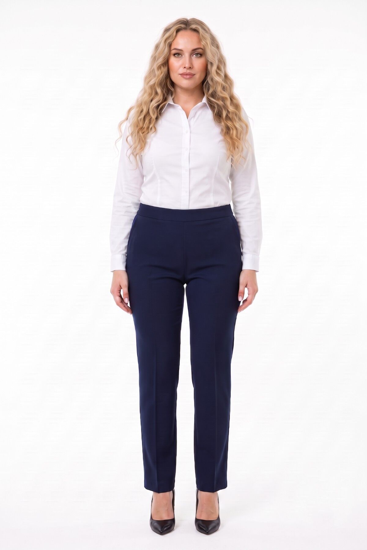 Kadın Kumaş Pantolon Kemer Lastikli BGL-ST04320 LACİVERT - 42