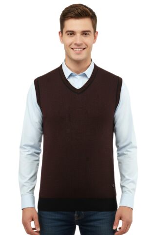 Erkek Büyük Beden V Yaka Süveter Çelik Örgü 5208H BGL-ST04961 BORDO - 5XL