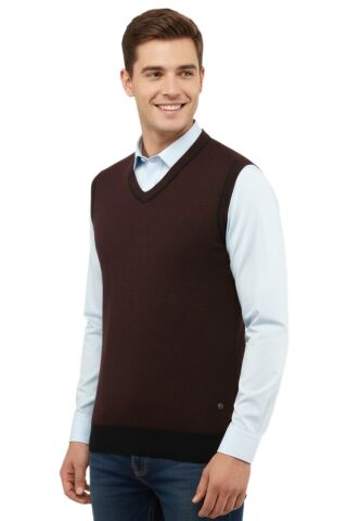 Erkek Büyük Beden V Yaka Süveter Çelik Örgü 5208H BGL-ST04961 BORDO - 5XL