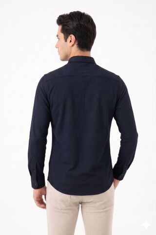 Erkek Spor Slim Fit Uzun Kol Petek Dokulu Gömlek BGL-ST05483 LACİVERT - 2XL