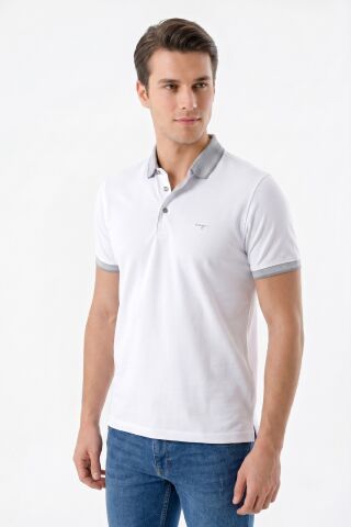 Erkek Polo Yaka Kısa Kollu Tişört Regular Kalıp T3000 BGL-ST05555 BEYAZ - L
