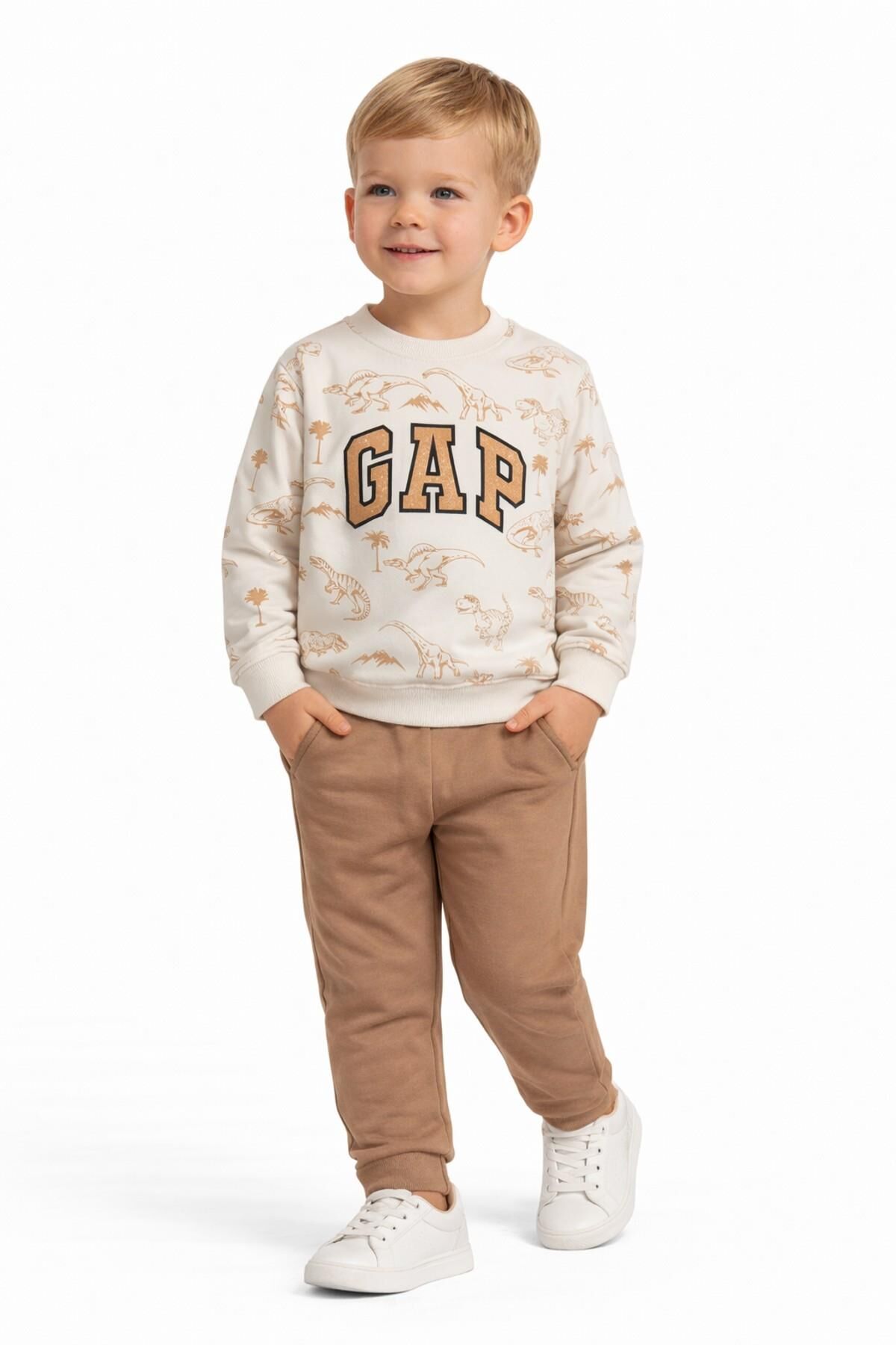 Erkek Çocuk Önü Baskılı Sweatshirt Ve Eşofman Alt Takım BGL-ST05252 CAMEL - 6 YAŞ