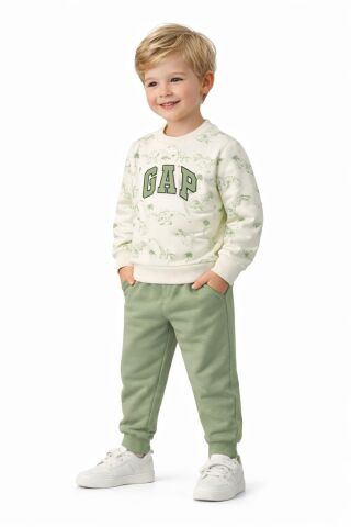 Erkek Çocuk Önü Baskılı Sweatshirt Ve Eşofman Alt Takım BGL-ST05252 YEŞİL - 3 YAŞ