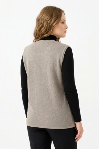 Kadın Anne Triko Yelek Kabartma Desen BGL-ST05300 VİZON - L