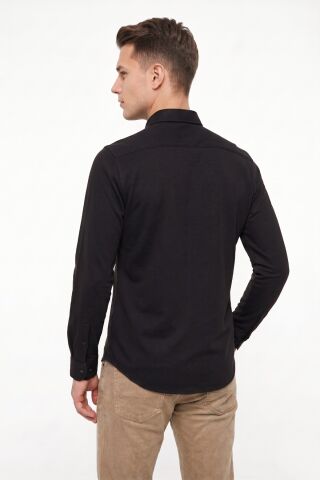 Erkek Spor Slim Fit Uzun Kol Petek Dokulu Gömlek BGL-ST05483 SİYAH - 2XL