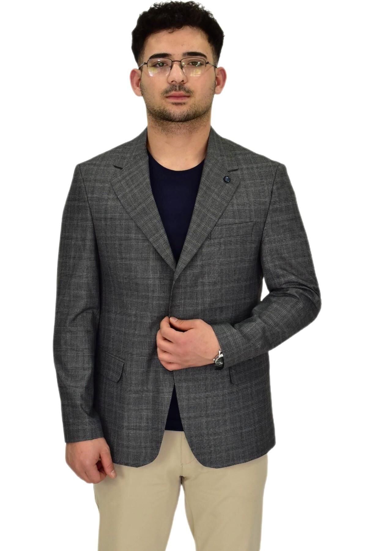 Erkek Ekose Tek Spor Ceket 4 Drop BGL-ST04477 K.GRİ - 50