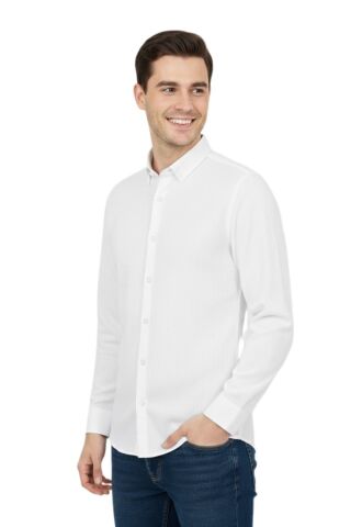 Erkek Slim Fitt Uzun Kol Petek Dokulu Gömlek 2444 BGL-ST04813 SİYAH - M