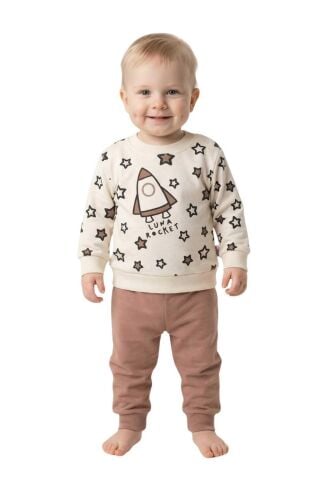 Erkek Çocuk Önü Baskılı Sweatshirt Ve Eşofman Alt Takım BGL-ST05253 A.KAHVE - 86