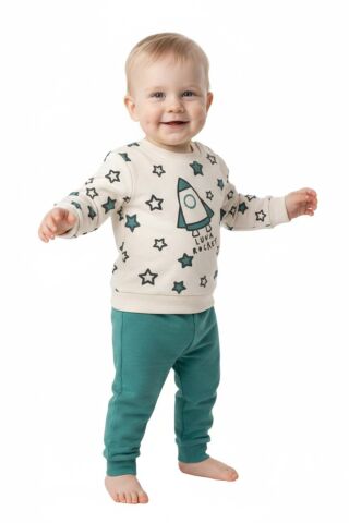 Erkek Çocuk Önü Baskılı Sweatshirt Ve Eşofman Alt Takım BGL-ST05253 A.KAHVE - 86