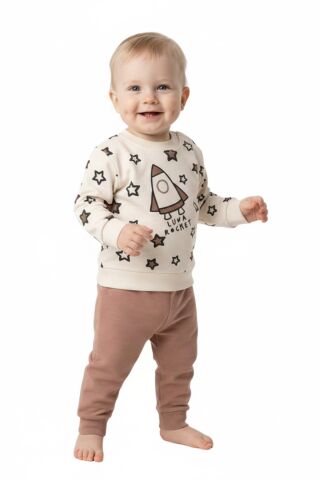 Erkek Çocuk Önü Baskılı Sweatshirt Ve Eşofman Alt Takım BGL-ST05253 A.KAHVE - 86