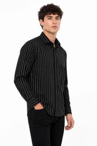 Erkek Spor Silim Fit Çizgili Yazlık Gömlek BGL-ST05380 SİYAH - 2XL