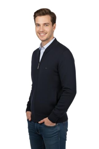 Erkek Hakim Yaka Astarlı Triko Mont Fermuarl 4200T BGL-ST05020 LACİVERT - L