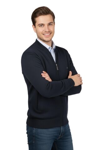 Erkek Hakim Yaka Astarlı Triko Mont Fermuarl 4200T BGL-ST05020 LACİVERT - L