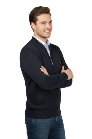 Erkek Hakim Yaka Astarlı Triko Mont Fermuarl 4200T BGL-ST05020 LACİVERT - L
