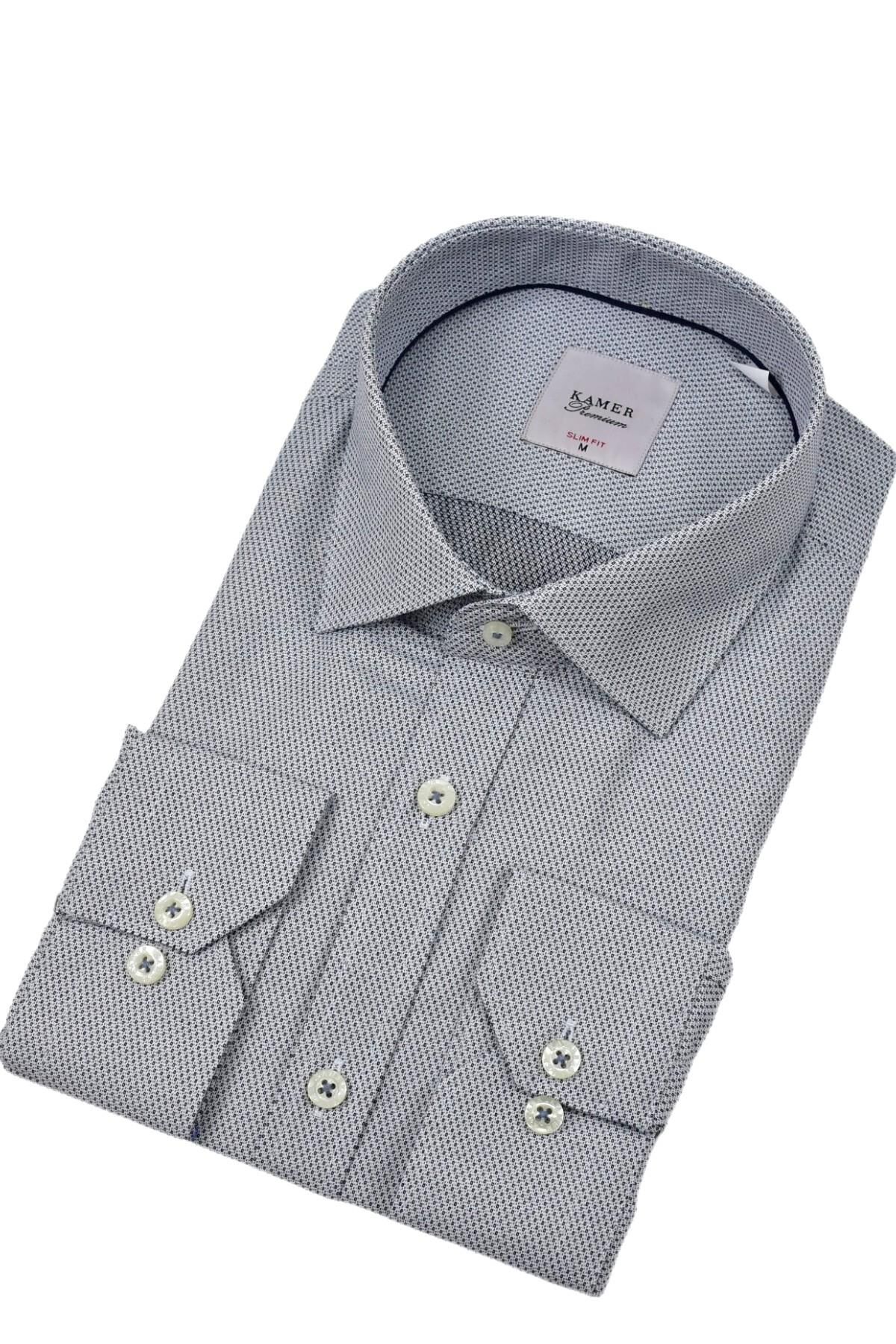 Erkek Slim Fitt Uzun Kol Gömlek 2381 BGL-ST04374 GRİ - M