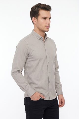 Erkek Spor Slim Fit Uzun Kol Petek Dokulu Gömlek BGL-ST05483 TAŞ - 2XL