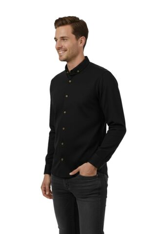 Erkek Slim Fitt Uzun Kol Petek Dokulu Gömlek 2444 BGL-ST04813 SİYAH - S