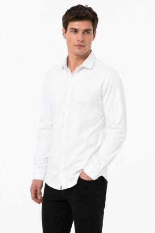 Erkek Spor Silim Fit Likralı Pamuklu Yazlık Gömlek BGL-ST05381 BEYAZ - M