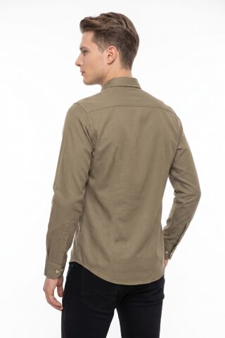 Erkek Spor Slim Fit Uzun Kol Petek Dokulu Gömlek BGL-ST05483 VİZON - S