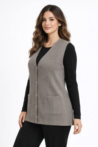 Kadın Anne Triko Yelek Kabartma Çizgi Desen BGL-ST05302 SİYAH - 2XL