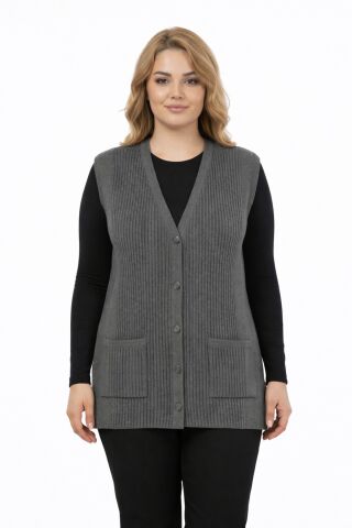 Kadın Anne Triko Yelek Kabartma Çizgi Desen BGL-ST05302