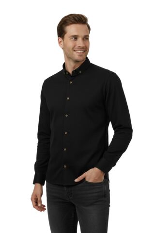 Erkek Slim Fitt Uzun Kol Petek Dokulu Gömlek 2444 BGL-ST04813 SİYAH - M