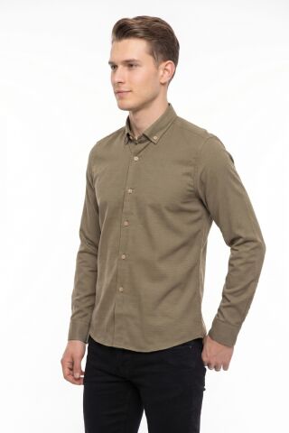 Erkek Spor Slim Fit Uzun Kol Petek Dokulu Gömlek BGL-ST05483 VİZON - M