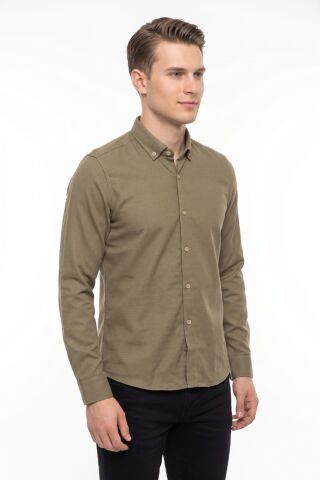 Erkek Spor Slim Fit Uzun Kol Petek Dokulu Gömlek BGL-ST05483 VİZON - M