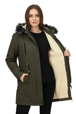 Kadın Kapüşonlu İçi Peluş Mont BGL-ST05029 HAKİ - 46