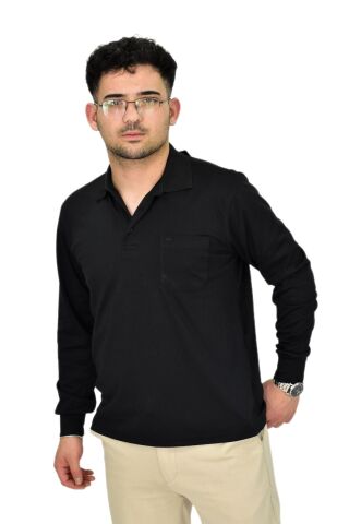 Erkek Büyük Beden Mevsimlik Polo Yaka Sweatshirt 1-6830 BGL-ST04415 SİYAH - 4XL