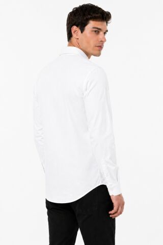 Erkek Spor Silim Fit Likralı Pamuklu Yazlık Gömlek BGL-ST05381 BEYAZ - XL