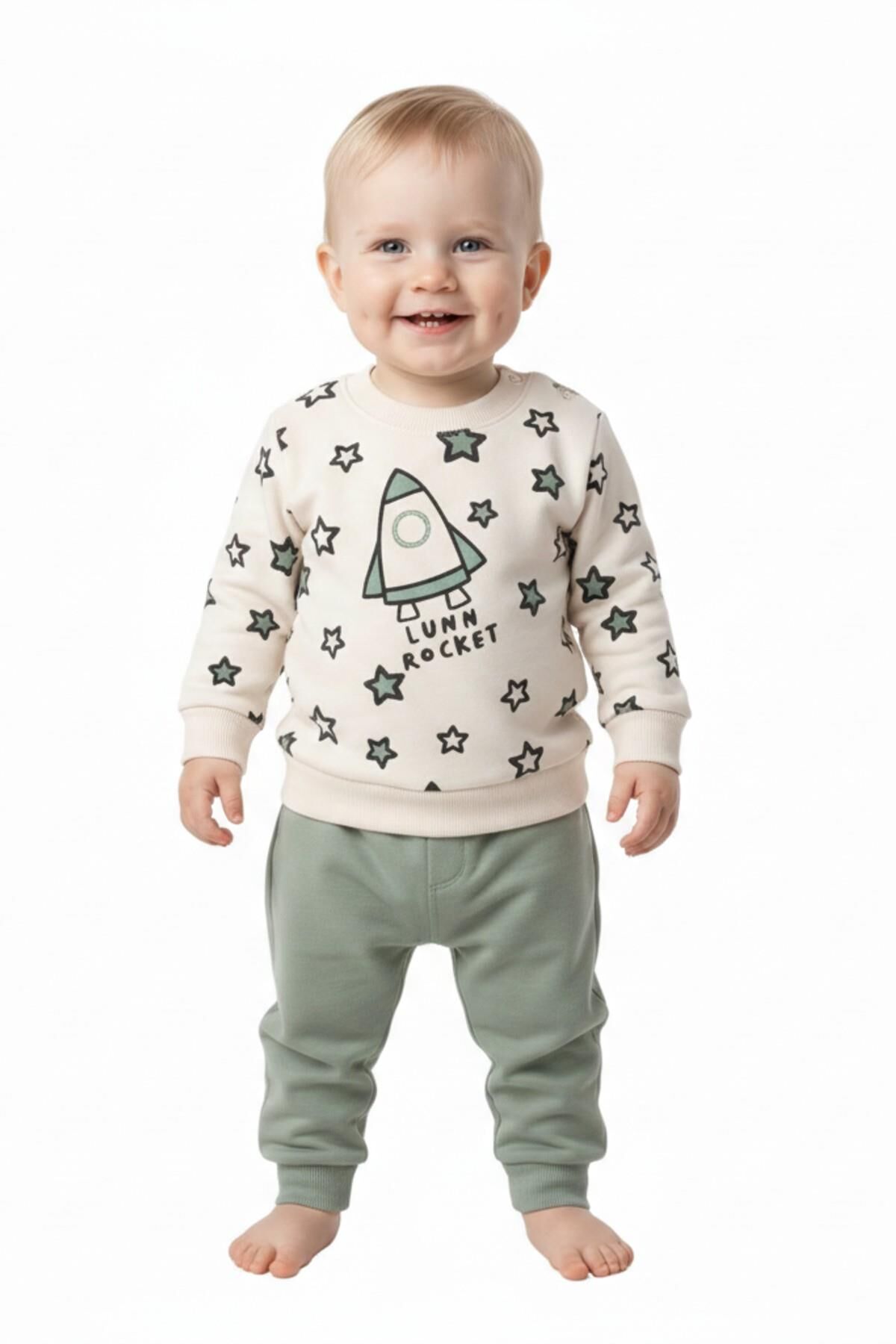 Erkek Çocuk Önü Baskılı Sweatshirt Ve Eşofman Alt Takım BGL-ST05253 GRİ - 86