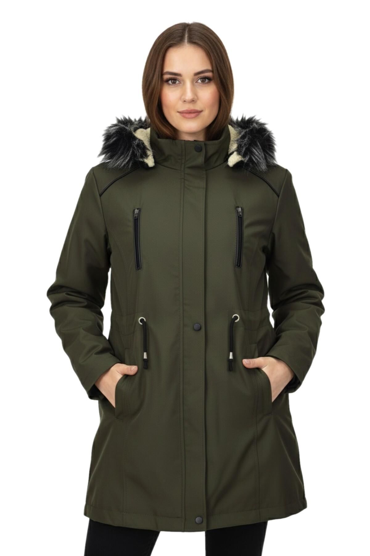 Kadın Kapüşonlu İçi Peluş Mont BGL-ST05029 HAKİ - 50