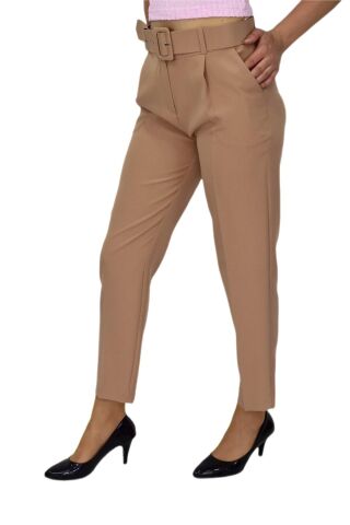 Kadın Kemerli Bilek Pantolon BGL-ST03690 CAMEL - 48