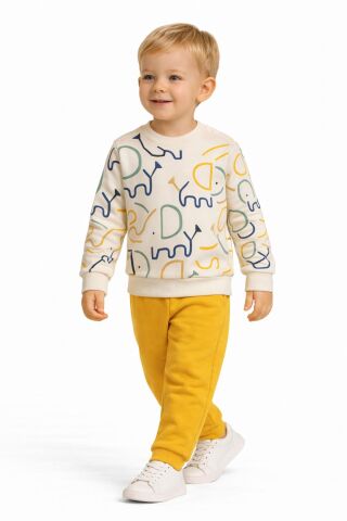 Erkek Çocuk Önü Baskılı Sweatshirt Ve Eşofman Alt Takım BGL-ST05254