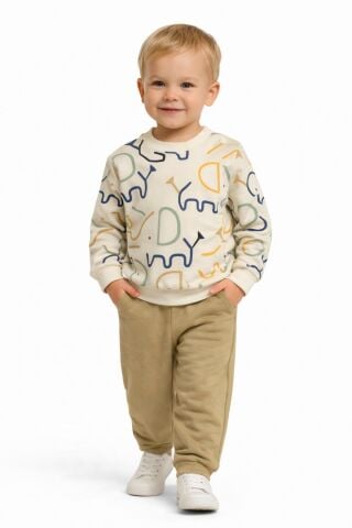 Erkek Çocuk Önü Baskılı Sweatshirt Ve Eşofman Alt Takım BGL-ST05254 SARI - 86
