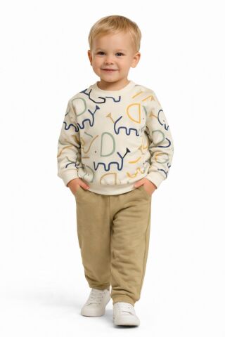 Erkek Çocuk Önü Baskılı Sweatshirt Ve Eşofman Alt Takım BGL-ST05254 SARI - 98