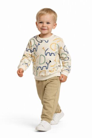 Erkek Çocuk Önü Baskılı Sweatshirt Ve Eşofman Alt Takım BGL-ST05254 SARI - 98