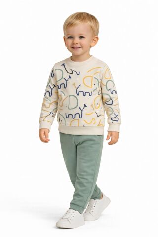 Erkek Çocuk Önü Baskılı Sweatshirt Ve Eşofman Alt Takım BGL-ST05254 SARI - 98