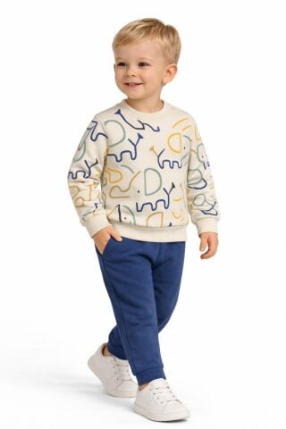 Erkek Çocuk Önü Baskılı Sweatshirt Ve Eşofman Alt Takım BGL-ST05254 SARI - 86