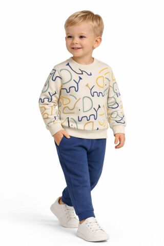 Erkek Çocuk Önü Baskılı Sweatshirt Ve Eşofman Alt Takım BGL-ST05254 SARI - 98