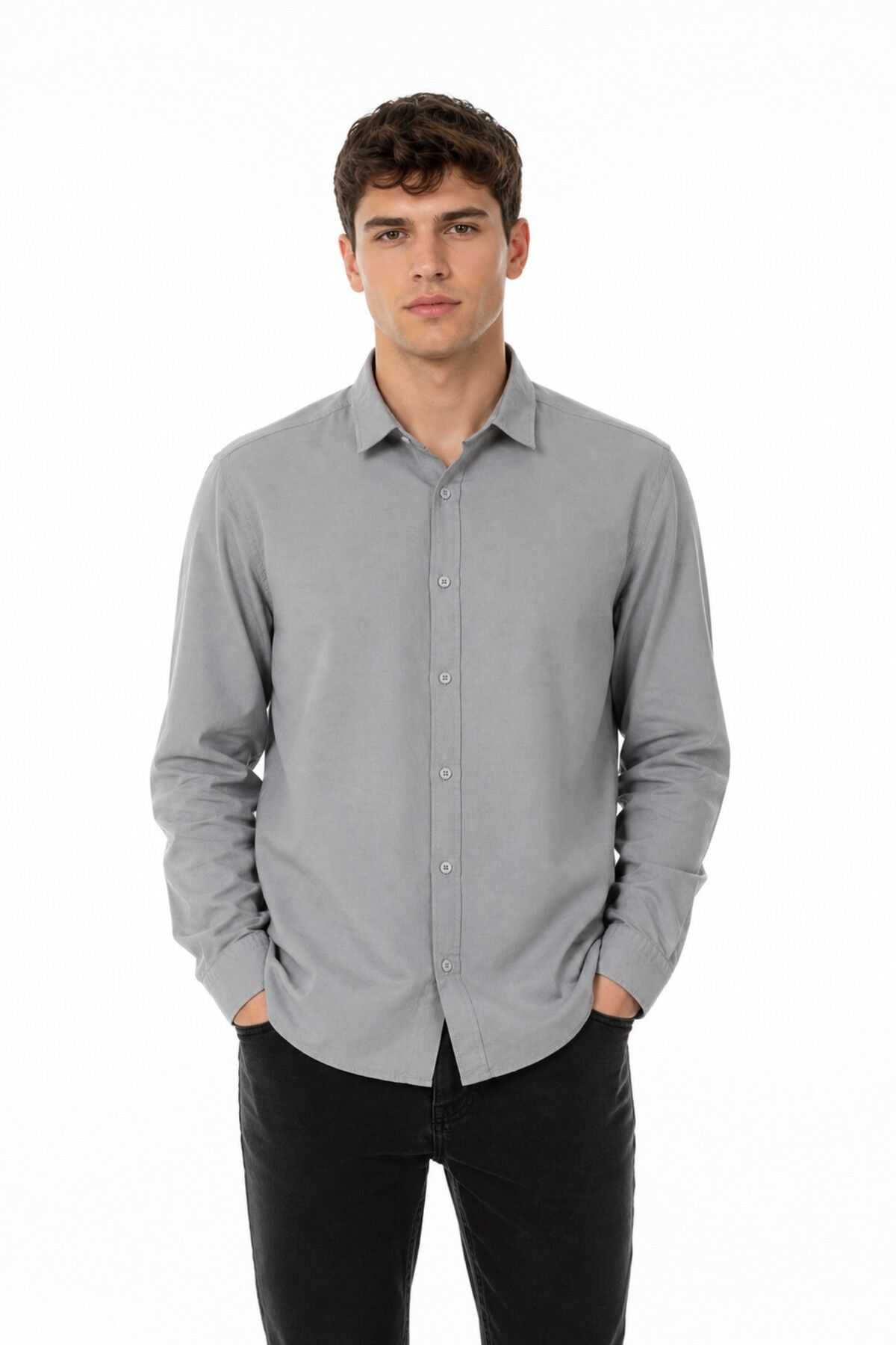 Erkek Spor Silim Fit Likralı Pamuklu Yazlık Gömlek BGL-ST05381 GRİ - 4XL