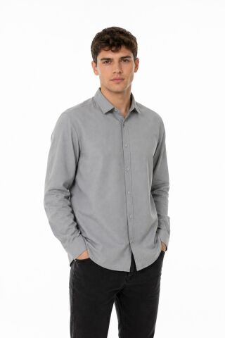 Erkek Spor Silim Fit Likralı Pamuklu Yazlık Gömlek BGL-ST05381 GRİ - 4XL